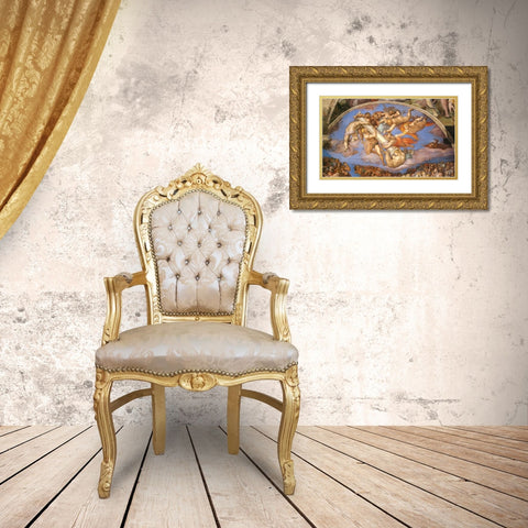 Detail From The Last Judgement (Angels Carrying The Column 2) Gold Ornate Wood Framed Art Print with Double Matting by Michelangelo