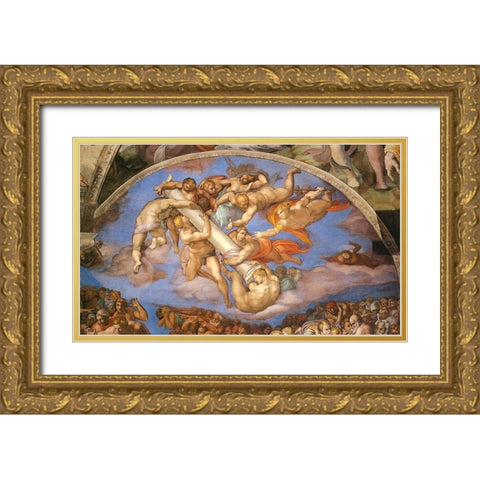 Detail From The Last Judgement (Angels Carrying The Column 2) Gold Ornate Wood Framed Art Print with Double Matting by Michelangelo