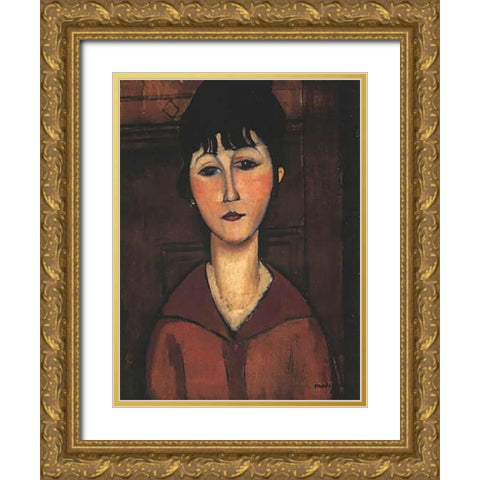 Portrait Of A Young Woman Gold Ornate Wood Framed Art Print with Double Matting by Modigliani, Amedeo