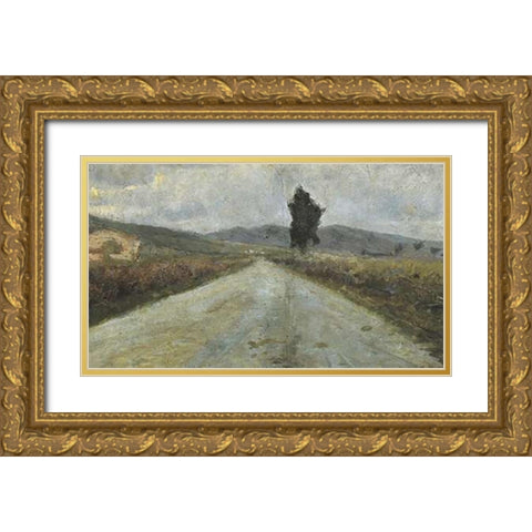 Small Tuscan Road Gold Ornate Wood Framed Art Print with Double Matting by Modigliani, Amedeo
