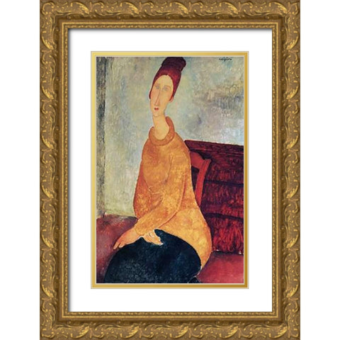 Yellow Sweater Mme Hebuterne Gold Ornate Wood Framed Art Print with Double Matting by Modigliani, Amedeo