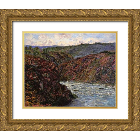 Au Confluent Des Deux Creuse Gold Ornate Wood Framed Art Print with Double Matting by Monet, Claude