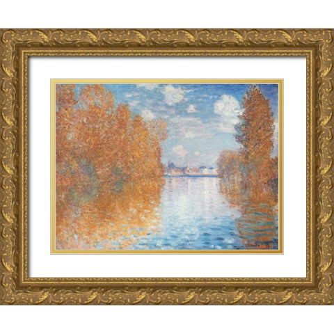 Autumn Effect at Argenteuil, 1873 Gold Ornate Wood Framed Art Print with Double Matting by Monet, Claude