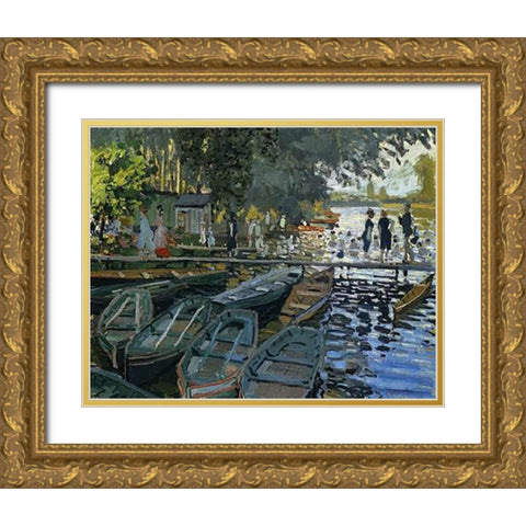 Bathing At La Grenouillere 1869 Gold Ornate Wood Framed Art Print with Double Matting by Monet, Claude