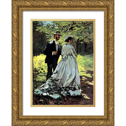 Bazille And Camille 1865 Gold Ornate Wood Framed Art Print with Double Matting by Monet, Claude
