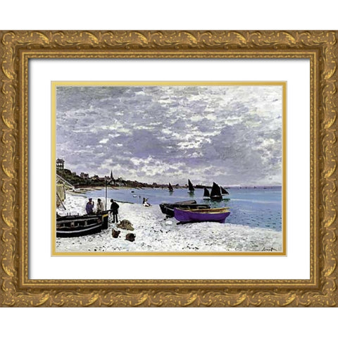 Beach At Sainte Adresse 1867 Gold Ornate Wood Framed Art Print with Double Matting by Monet, Claude