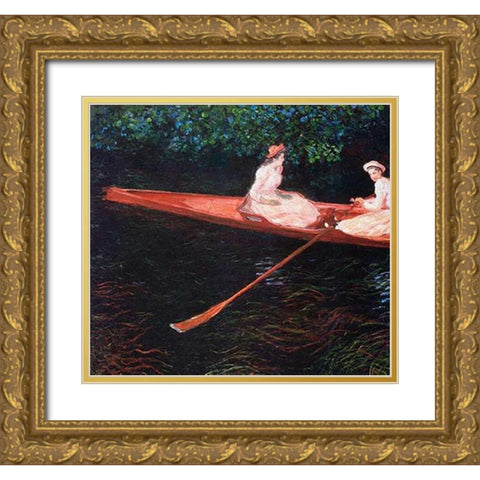 Boating On The River Epte 1890 Gold Ornate Wood Framed Art Print with Double Matting by Monet, Claude