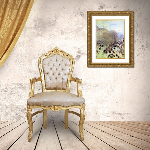 Boulevard des Capucines, 1873 Gold Ornate Wood Framed Art Print with Double Matting by Monet, Claude