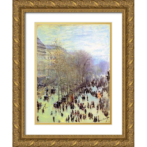 Boulevard des Capucines, 1873 Gold Ornate Wood Framed Art Print with Double Matting by Monet, Claude