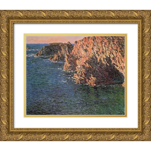 Cave At Port-Domois 1886 Gold Ornate Wood Framed Art Print with Double Matting by Monet, Claude
