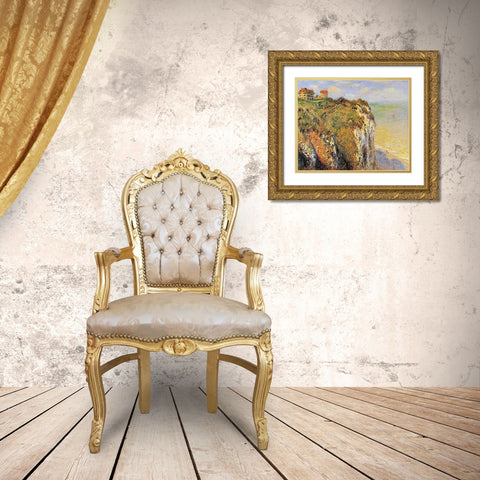Cilffs At Dieppe 1882 Gold Ornate Wood Framed Art Print with Double Matting by Monet, Claude