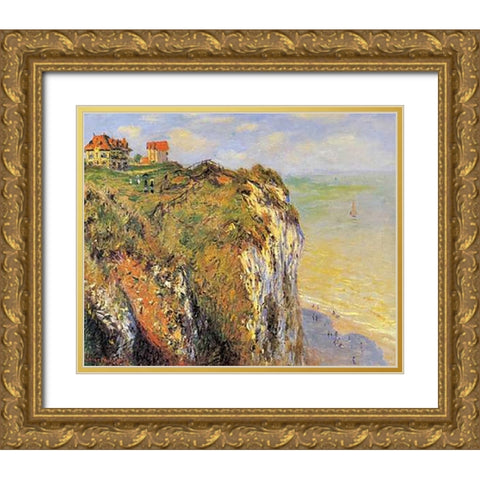 Cilffs At Dieppe 1882 Gold Ornate Wood Framed Art Print with Double Matting by Monet, Claude
