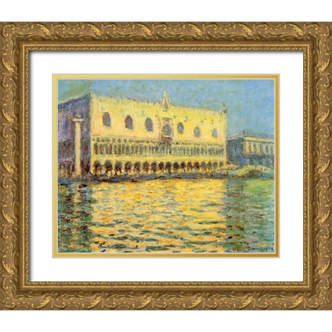 Doges Palace Seen From San Giorgio Gold Ornate Wood Framed Art Print with Double Matting by Monet, Claude