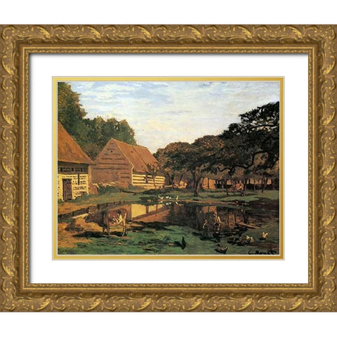 Farmyard In Normandy 1863 Gold Ornate Wood Framed Art Print with Double Matting by Monet, Claude