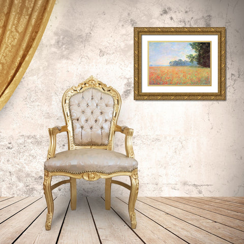 Field Of Oats With Poppies 1890 Gold Ornate Wood Framed Art Print with Double Matting by Monet, Claude