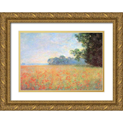 Field Of Oats With Poppies 1890 Gold Ornate Wood Framed Art Print with Double Matting by Monet, Claude