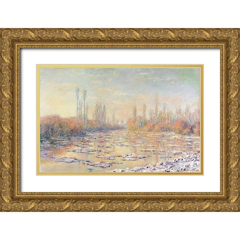 Floating Ice 1880 Gold Ornate Wood Framed Art Print with Double Matting by Monet, Claude