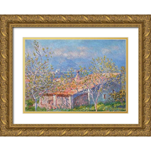 Gardeners House At Antibes Gold Ornate Wood Framed Art Print with Double Matting by Monet, Claude