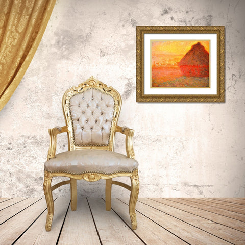 Haystack at Sunset 1891 Gold Ornate Wood Framed Art Print with Double Matting by Monet, Claude