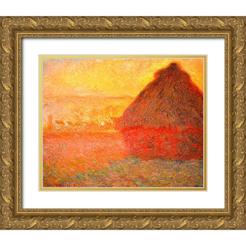 Haystack at Sunset 1891 Gold Ornate Wood Framed Art Print with Double Matting by Monet, Claude