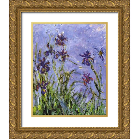 Irises (detail) Gold Ornate Wood Framed Art Print with Double Matting by Monet, Claude
