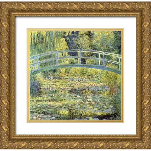 Japanese Bridge Gold Ornate Wood Framed Art Print with Double Matting by Monet, Claude
