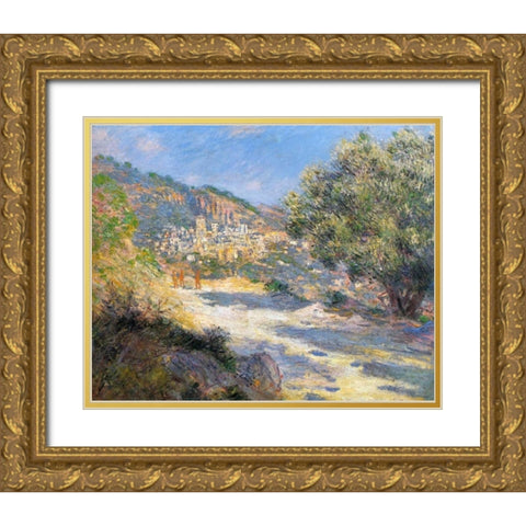 La Route De Monte-Carlo Gold Ornate Wood Framed Art Print with Double Matting by Monet, Claude
