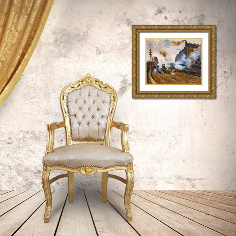 La Tranchee Des Batignolles Gold Ornate Wood Framed Art Print with Double Matting by Monet, Claude