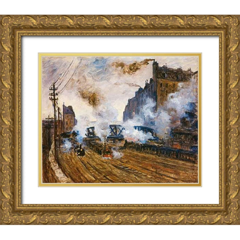 La Tranchee Des Batignolles Gold Ornate Wood Framed Art Print with Double Matting by Monet, Claude