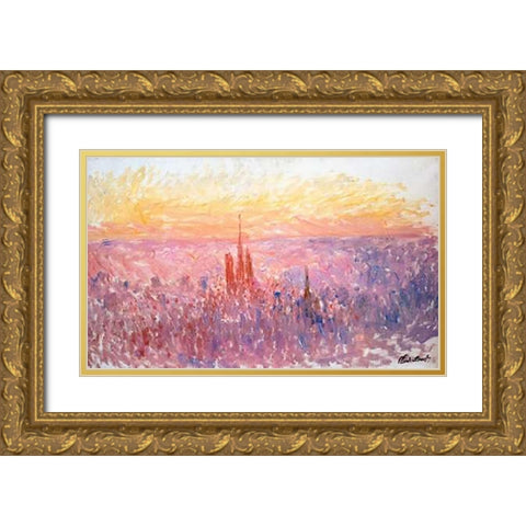 La Vue Generale De Rouen Gold Ornate Wood Framed Art Print with Double Matting by Monet, Claude