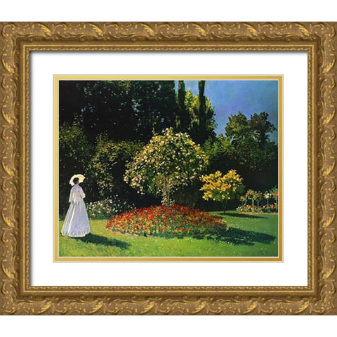 Lady In The Garden 1867 Gold Ornate Wood Framed Art Print with Double Matting by Monet, Claude