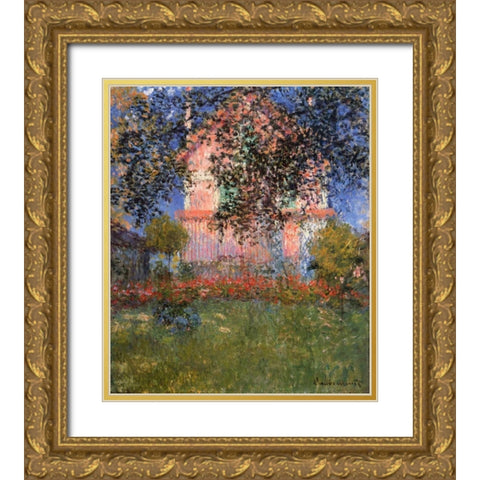 Monets House At Argenteuil 1876 Gold Ornate Wood Framed Art Print with Double Matting by Monet, Claude