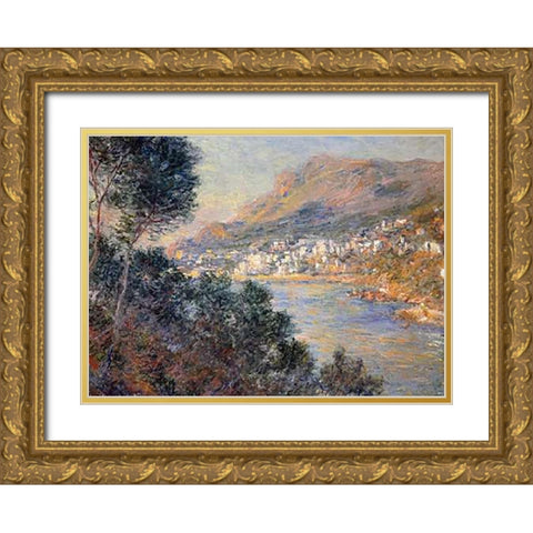 Monte Carlo vue de Cap Martin Gold Ornate Wood Framed Art Print with Double Matting by Monet, Claude