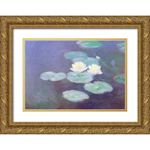Nympheas Sunlight Effect II Gold Ornate Wood Framed Art Print with Double Matting by Monet, Claude