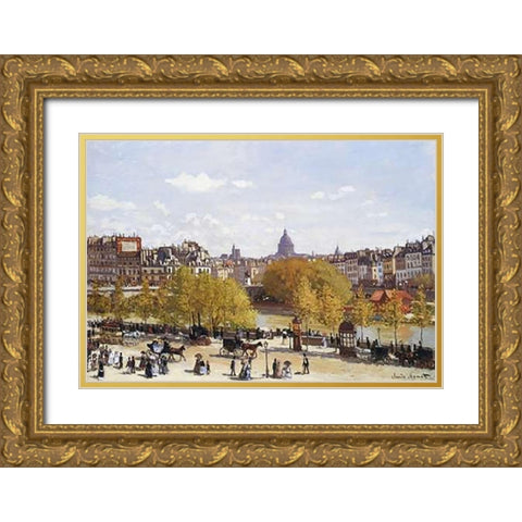Quai Du Louvre 1867 Gold Ornate Wood Framed Art Print with Double Matting by Monet, Claude
