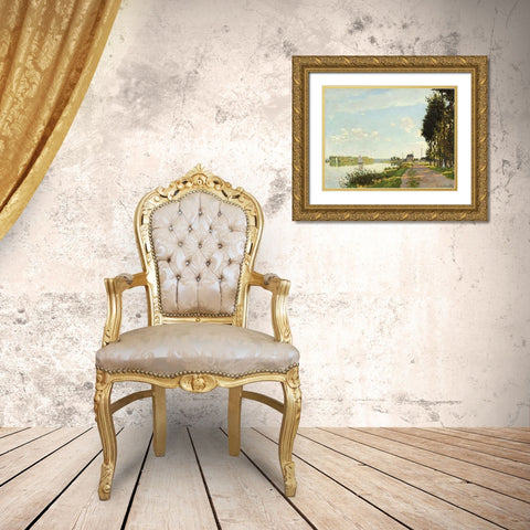 Riverside Walk At Argenteuil 1872 Gold Ornate Wood Framed Art Print with Double Matting by Monet, Claude