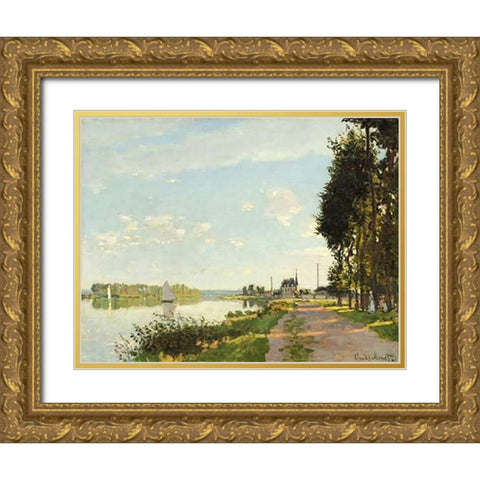 Riverside Walk At Argenteuil 1872 Gold Ornate Wood Framed Art Print with Double Matting by Monet, Claude