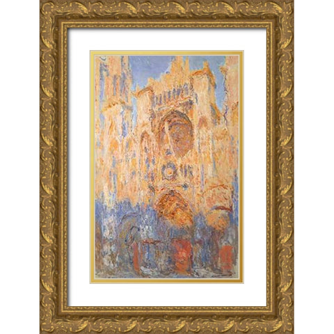 Rouen Cathedral Sun Effect End Of The Day Gold Ornate Wood Framed Art Print with Double Matting by Monet, Claude