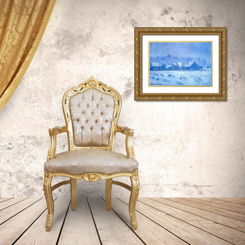 Snow Effect At Giverny 1893 Gold Ornate Wood Framed Art Print with Double Matting by Monet, Claude