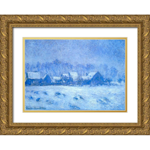 Snow Effect At Giverny 1893 Gold Ornate Wood Framed Art Print with Double Matting by Monet, Claude