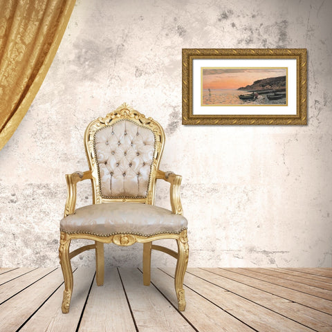 The Beach At Sainte-Adresse 1864 Gold Ornate Wood Framed Art Print with Double Matting by Monet, Claude
