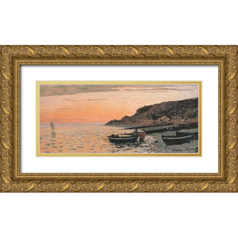 The Beach At Sainte-Adresse 1864 Gold Ornate Wood Framed Art Print with Double Matting by Monet, Claude