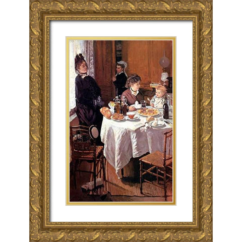 Luncheon (Le dejeuner), 1868 Gold Ornate Wood Framed Art Print with Double Matting by Monet, Claude