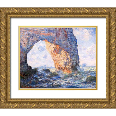The Manneporte At Etretat 1883 Gold Ornate Wood Framed Art Print with Double Matting by Monet, Claude