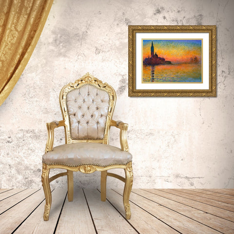 Twilight Venice Gold Ornate Wood Framed Art Print with Double Matting by Monet, Claude