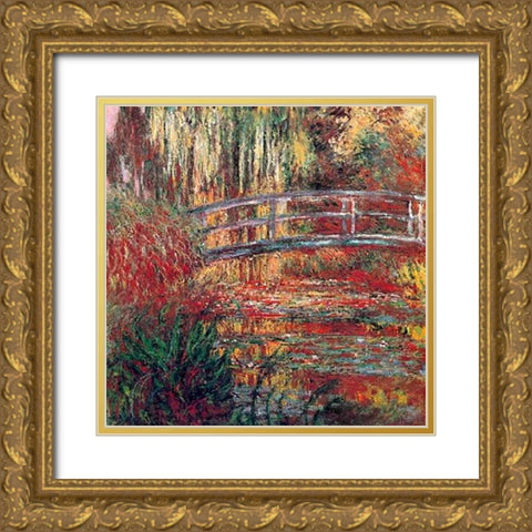 Water Garden And Japanese Footbridge 1900 Gold Ornate Wood Framed Art Print with Double Matting by Monet, Claude