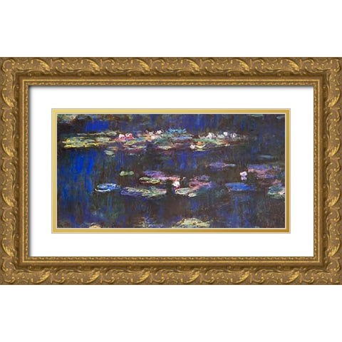 Water Lilies (Detail 2) Gold Ornate Wood Framed Art Print with Double Matting by Monet, Claude