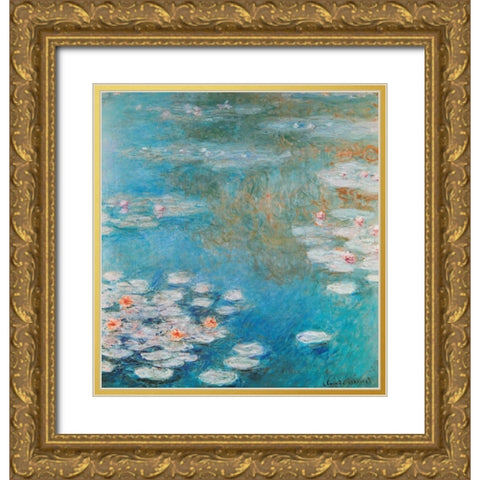 Waterlilies At Giverny 1908 Gold Ornate Wood Framed Art Print with Double Matting by Monet, Claude