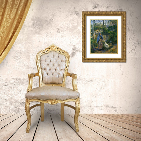 Woman With A Goat 1881 Gold Ornate Wood Framed Art Print with Double Matting by Pissarro, Camille