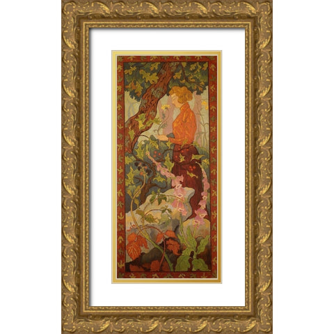 Les Digitales Gold Ornate Wood Framed Art Print with Double Matting by Ranson, Paul